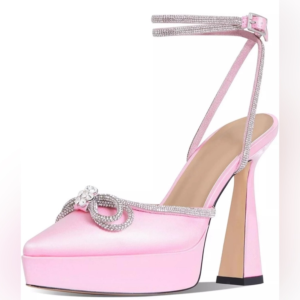 AMINUGAL  Womens Rhinestones size 6 Bow Heeled Sandals wedding shoe